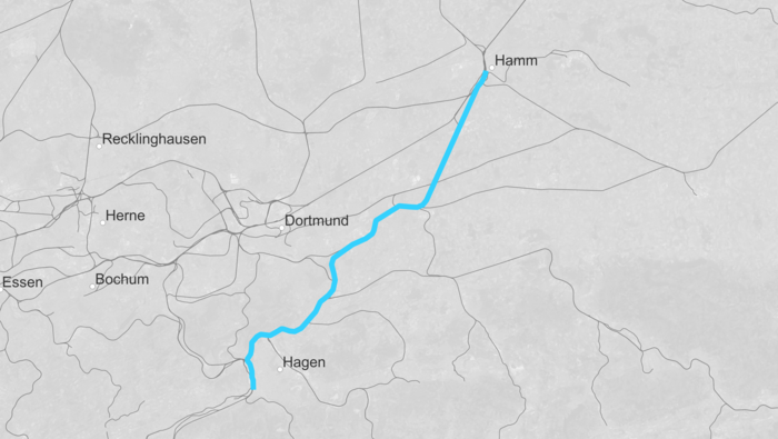 Streckenkarte Hochleistungsnetz-Korridor Hagen-Unna-Hamm (Copyright: DB InfraGO AG)