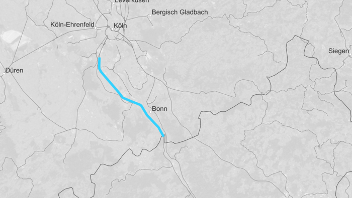 Route map Hürth/Kalscheuren - Koblenz (HLN corridor) (Copyright: DB InfraGO AG)