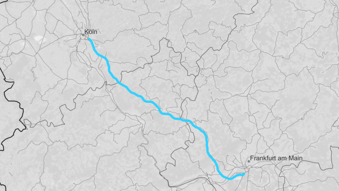 Streckenkarte Schnellfahrstrecke Köln-Rhein/Main (SFS KRM) (Copyright: DB InfraGO AG)