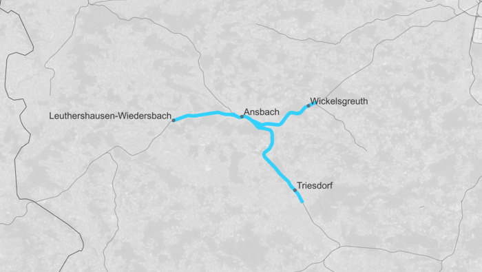 Streckenkarte SLP Ansbach – Triesdorf (Copyright: DB InfraGO AG, Digitale Schiene Deutschland)