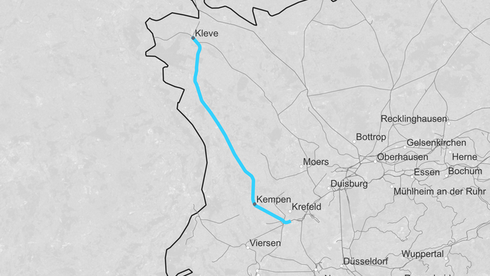 Streckenkarte SLP Kleve – Kempen (Copyright: DB InfraGO AG, Digitale Schiene Deutschland)