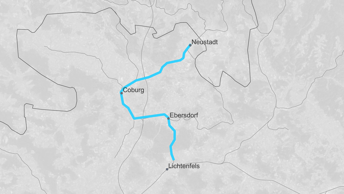 Streckenkarte SLP Lichtenfels – Coburg – Sonneberg (Copyright: DB InfraGO AG, Digitale Schiene Deutschland)
