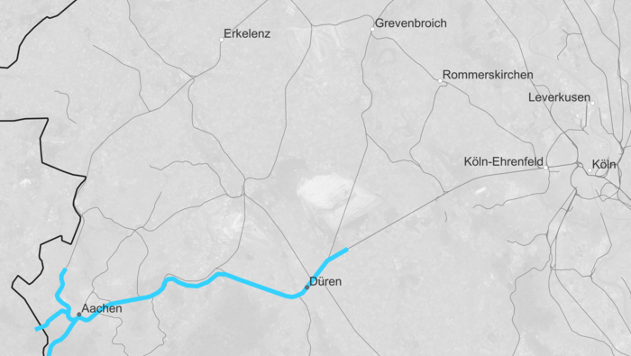 Route map border crossing Belgium: Belgium - Aachen - Düren (Copyright: DB InfraGO AG)