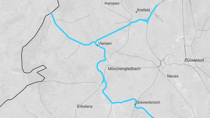 Route map border crossing Netherlands: Venlo - Viersen (Copyright: DB InfraGO AG)